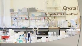  Presentation with research development - Amazing presentation design having medical research development - laboratory glassware in chemical-biological laboratory backdrop and a soft green colored foreground