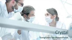  Presentation with laboratory microbiology - Slide deck with medical researcher microbiology experiment background and a sky blue colored foreground