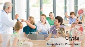  Presentation with medical students - PPT theme with medical school - group of medicine students background and a soft green colored foreground