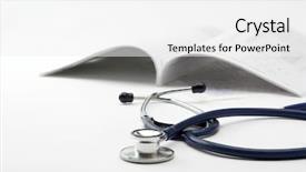  Presentation with medical books - PPT theme featuring medical school - stethoscope on a pile background and a white colored foreground