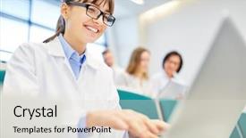  Presentation with wireless communication - Audience pleasing slide set consisting of medical school student with laptop backdrop and a light gray colored foreground