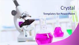  Presentation with glassware - Audience pleasing theme consisting of medical science equipment - chemistry laboratory glassware with colour backdrop and a sky blue colored foreground