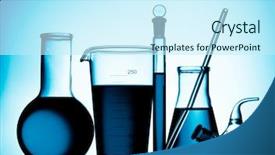  Presentation with glassware - Theme with medical science equipment - laboratory glassware on blue background background and a cool aqua colored foreground