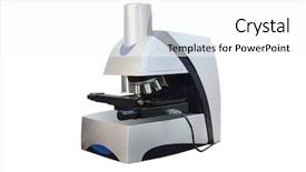  Presentation with microscope - Beautiful PPT layouts featuring medical science equipment - microscope isolated under the white backdrop and a  colored foreground