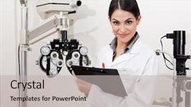  Presentation with optometrist - Slides featuring medical science equipment - portrait of a young optometrist background and a light gray colored foreground
