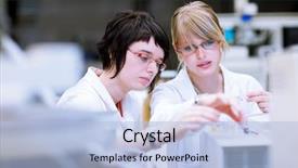  Presentation with medical students - Slides with medical science equipment - two female researchers chemistry students background and a  colored foreground