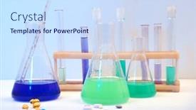  Presentation with medical science equipment research laboratory - Colorful slides enhanced with medical science equipment and pills research laboratory science testing backdrop and a sky blue colored foreground