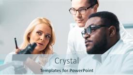  Presentation with medical science equipment research laboratory - PPT theme having medical-scientists-working-in-lab background and a sky blue colored foreground