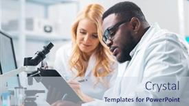  Presentation with medical science equipment research laboratory - Slide deck featuring medical-scientists-working-in-lab background and a sky blue colored foreground