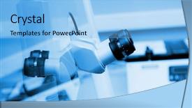  Presentation with corona virus - PPT theme featuring medical scope - binocular microscope behind a sefety background and a light blue colored foreground