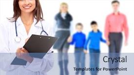  Presentation with doctor family - PPT theme with medical security - young attractive family doctor isolated background and a teal colored foreground