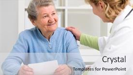  Presentation with diagnosis - PPT theme enhanced with medical seniors - doctor explaining diagnosis to her background and a sky blue colored foreground