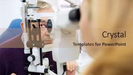  Presentation with eye medical - Beautiful slides featuring medical seniors - eyesight control in eye clinic backdrop and a coral colored foreground