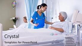 Presentation with female hospital patient - Slide deck with medical seniors - female doctor interacting with female background and a light blue colored foreground