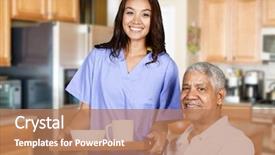  Presentation with elderly health - Presentation consisting of medical seniors - health care worker helping background and a coral colored foreground