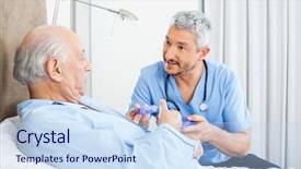  Presentation with prescription - Beautiful presentation theme featuring medical seniors - male caretaker explaining prescription backdrop and a sky blue colored foreground