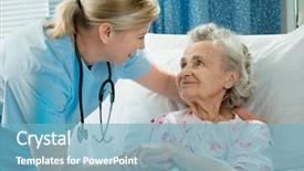  Presentation with elderly - Presentation enhanced with medical seniors - nurse cares for elderly woman background and a light blue colored foreground