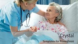  Presentation with elderly - Audience pleasing theme consisting of medical seniors - nurse cares for elderly woman backdrop and a light blue colored foreground