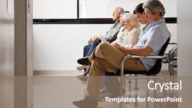  Presentation with lobby - Presentation theme having medical seniors - row of multiethnic people sitting background and a coral colored foreground