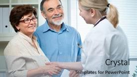  Presentation with senior couple - Presentation theme having medical seniors - senior couple visiting a doctor background and a light blue colored foreground