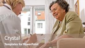  Presentation with caregiver - Slides enhanced with medical seniors - senior woman is visited home background and a coral colored foreground