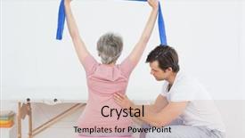  Presentation with yoga - Cool new slide deck with medical seniors - senior woman sitting on yoga backdrop and a soft green colored foreground