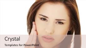  Presentation with teen tech - Slide deck having medical shee - teen woman pressing her bruised background and a  colored foreground