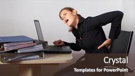  Presentation with back pain - Slides enhanced with medical shee - young woman sitting at her background and a tawny brown colored foreground