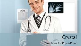  Presentation with marker - Beautiful PPT theme featuring medical showing time medicine - doctor man writing something backdrop and a light blue colored foreground
