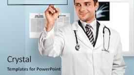  Presentation with marker - Slide set with medical showing time medicine - doctor man writing something background and a  colored foreground