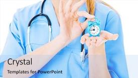  Presentation with alarm - Cool new PPT layouts with medical showing time medicine - midsection of nurse holding toy backdrop and a  colored foreground