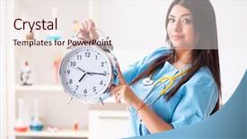  Presentation with working in a clinic - Presentation theme featuring medical showing time medicine - young beautiful female doctor working background and a  colored foreground
