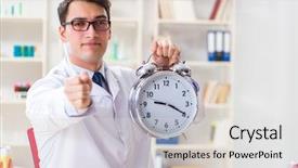  Presentation with hospital management system - Slide set enhanced with medical showing time medicine - young dentist working background and a  colored foreground
