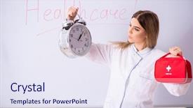  Presentation with worried young female college student - Amazing presentation design having medical showing time medicine - young female doctor standing backdrop and a sky blue colored foreground