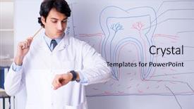  Presentation with whiteboard - Slide deck featuring medical showing time medicine - young handsome dentist in front background and a  colored foreground