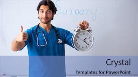  Presentation with military doctor - Cool new slide deck with medical showing time medicine - young male doctor in front backdrop and a  colored foreground