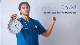  Presentation with whiteboard - Presentation design with medical showing time medicine - young male doctor in front background and a  colored foreground