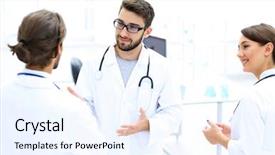  Presentation with medical leadership - Audience pleasing PPT layouts consisting of medical staff discuss backdrop and a sky blue colored foreground