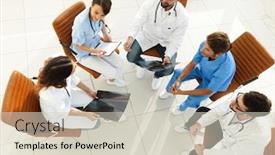  Presentation with patients - Presentation theme enhanced with medical staff discussing the work plan with the patients background and a soft green colored foreground