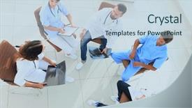  Presentation with team work - Colorful PPT theme enhanced with medical staff discussing the work backdrop and a  colored foreground