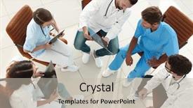  Presentation with patients - Theme consisting of medical staff discussing the work background and a mint green colored foreground