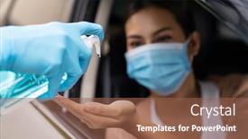  Presentation with medical service - Slide deck enhanced with medical-staff-give-alcohol-gel background and a tawny brown colored foreground