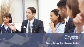  Presentation with staff meeting - Presentation theme featuring medical staff in meeting background and a ocean colored foreground