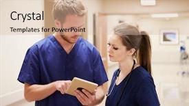  Presentation with digital hospital - Amazing slide deck having medical staff looking at digital backdrop and a lemonade colored foreground