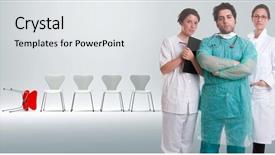  Presentation with red medical - Amazing slides having medical staff with a row backdrop and a white colored foreground