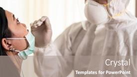  Presentation with medical ppe - Colorful PPT layouts enhanced with medical-staff-with-ppe-suit backdrop and a gray colored foreground