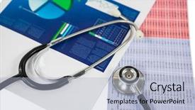  Presentation with calculator - Slide deck having medical statistics - stethoscope graph chart pen background and a light blue colored foreground