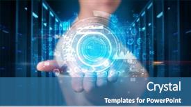  Presentation with biometric security - Audience pleasing presentation consisting of medical statistics - woman holding hologram projection displaying backdrop and a teal colored foreground