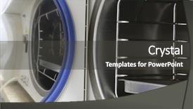  Presentation with open door - PPT theme featuring medical sterilizer with open door background and a dark gray colored foreground