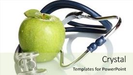  Presentation with medical error gavel and stethoscope - Theme having medical stethoscope and green apple background and a  colored foreground